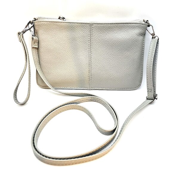 Beren Soft Gray Genuine Leather Crossbody Bag Clutch Purse – Organizer Style - Picture 1 of 9